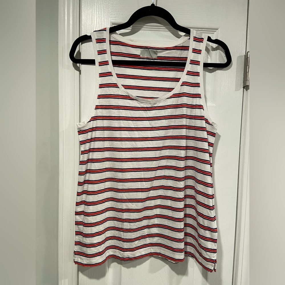 NWOT Size L Red Navy Stripe Scoop Neck Relaxed Fit Cotton Tank Top